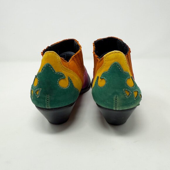 Vintage 90s Circle S Multicolor Leather Western Ankle Booties Women's 8 Slip On - Picture 4 of 10